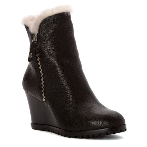 michael kors whitaker black leather shearling wedge booties boots|Michael Kors leather platform boots.